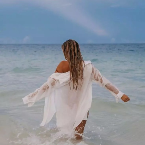 White Oversized Button Down Gauze Shirt - Picture 7 of 10